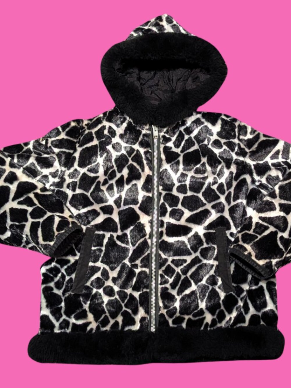 Vintage 1980's Faux Fur Zebra-Style Coat Made by Golden Crown by Bristol Size L